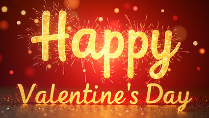 Happy Valentine's Day Sparkling Fireworks Text. Concept of love, celebration, and romance.