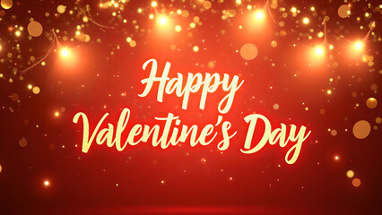 Happy Valentine's Day greeting card with golden lights and confetti. Romantic and festive background.