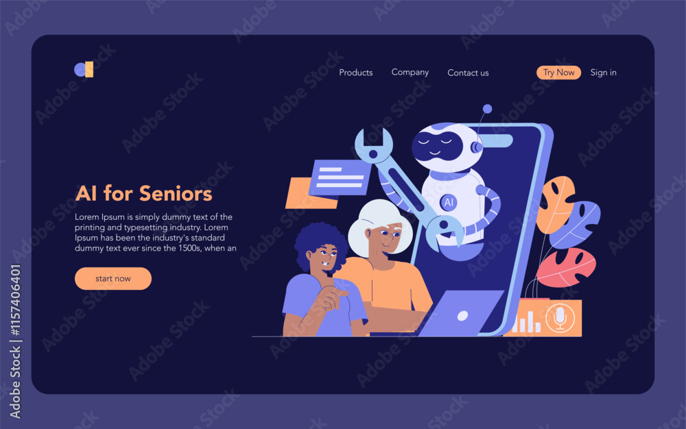 Poster tech help across generations. flat vector illustration