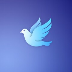 Fototapeta premium Elegant stylized blue bird in flight against a gradient purple background, minimalist and modern design 