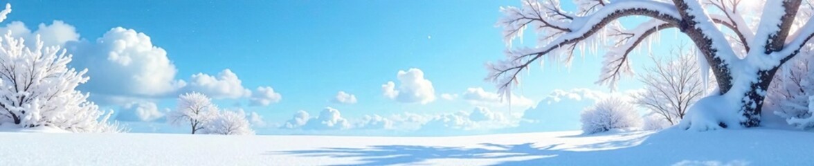 Snow-covered branches with blue sky melting slowly, sky, snow, frosty landscape