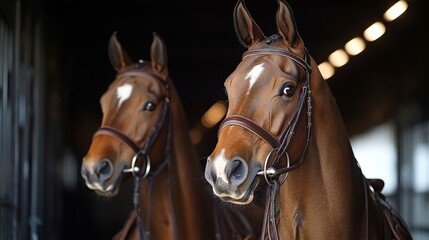 Obraz premium Professional portrait of polo ponies in stable setting for equestrian themes