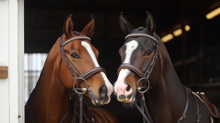 Obraz premium Elegant portrait of polo ponies in stable