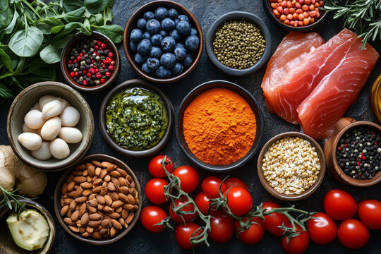 Naklejki Discover the vibrant world of premium functional food ingredients on display