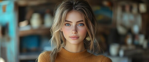 Beautiful Young Woman with Blonde Hair and Blue Eyes - Portrait