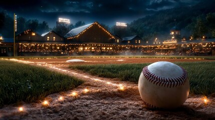 Night Baseball Field Rustic Barn Lights Baseball Game