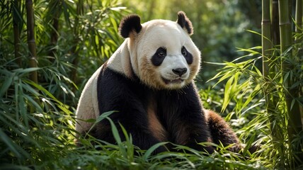 Naklejka premium giant panda eating bamboo