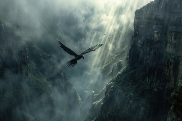 Obraz premium Fantastically beautiful mythological dragon with big wide wings, abstract vivid composition consists of fictional unreal fantastic vision on background