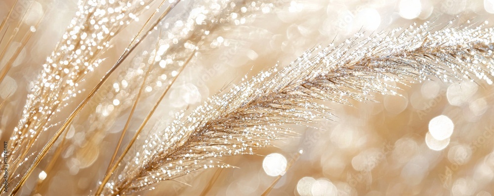 Aufkleber a close-up of shimmering golden grasses sparkling with light, creating a magical and ethereal atmosp