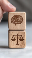 Wooden Blocks with Brain and Scales of Justice Symbols