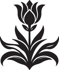 Tulip flower silhouette vector art illustration. Black and white Tulip flower vector illustration.