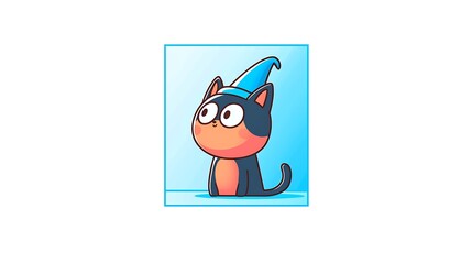 Cute cartoon cat wearing a wizard hat.