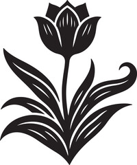 Tulip flower silhouette vector art illustration. Black and white Tulip flower vector illustration.
