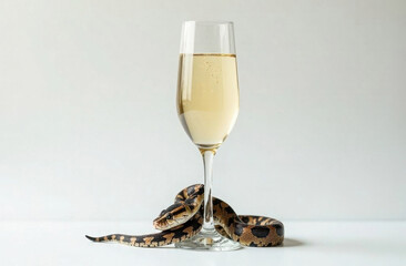 a glass of champagne with a snake in it