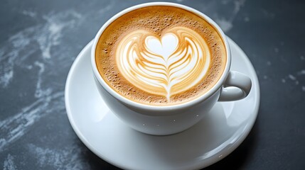 Brewing heart art in coffee cup indoor close-up photography artistic expression in cozy environment captured from above