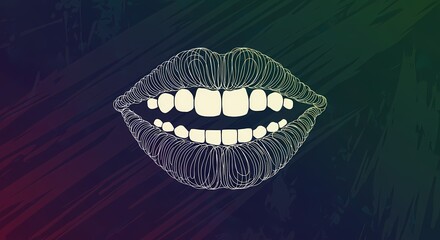 Obraz premium Abstract Line Art of a Smiling Open Mouth Lips Teeth Smile, Modern Art, Messy Colorful Design
