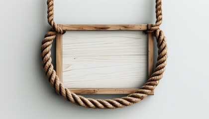 Rustic Wooden Sign Framed with Rope, Blank Space for Custom Message, Light Background Design