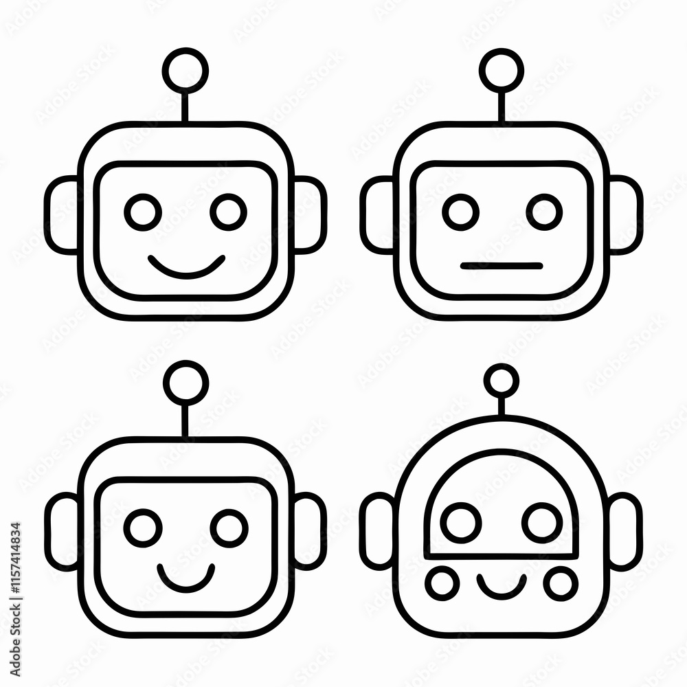 Poster robot face icon lineart bundle vector design.