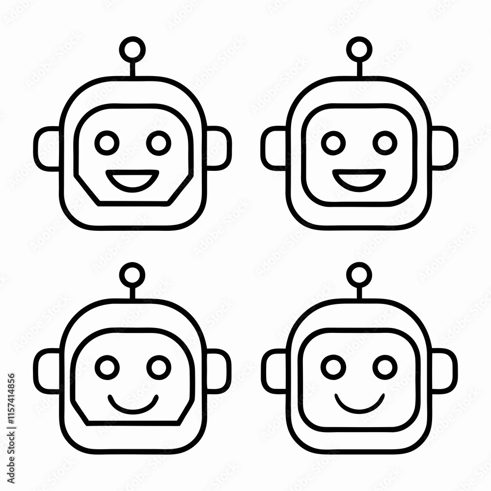 Poster robot face icon lineart bundle vector design.
