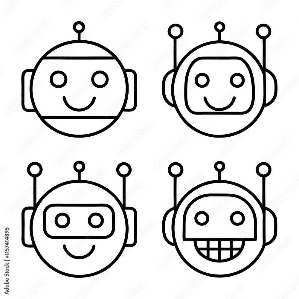 Poster robot face icon lineart bundle vector design.