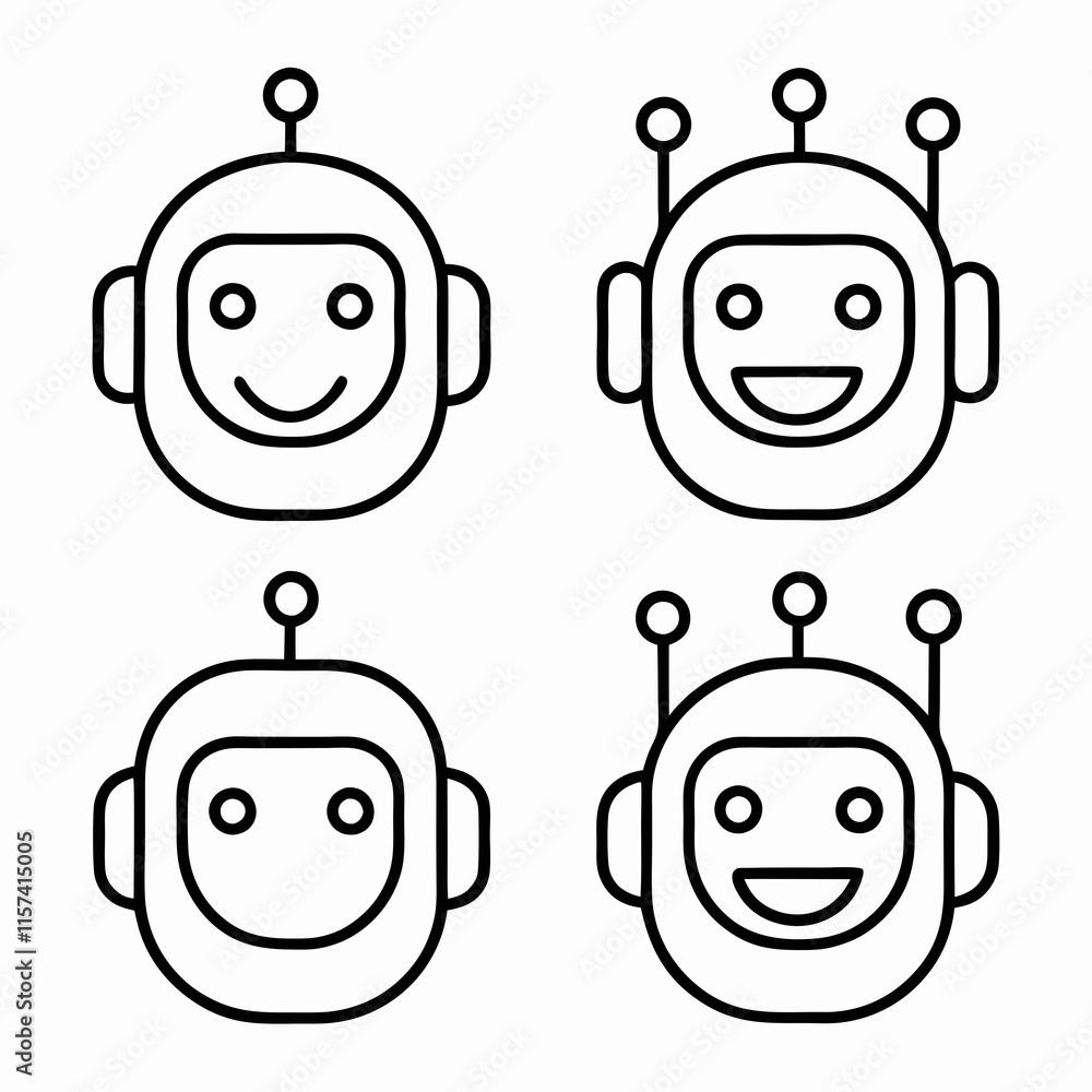 Poster robot face icon lineart bundle vector design.