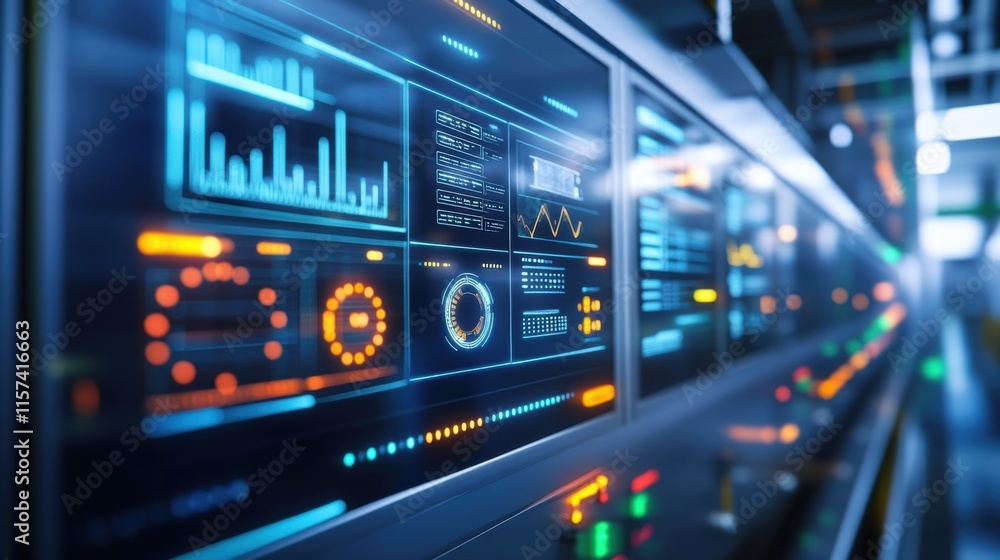 Poster closeup of a digital control panel displaying realtime energy consumption metrics surrounded by slee