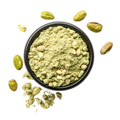 Dries Pistachio Protein Powder isolated on transparent background