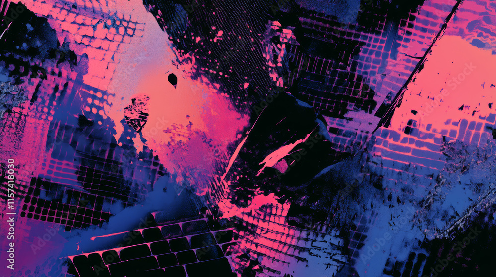 Poster abstract composition featuring vibrant colors and dynamic textures in a modern art style