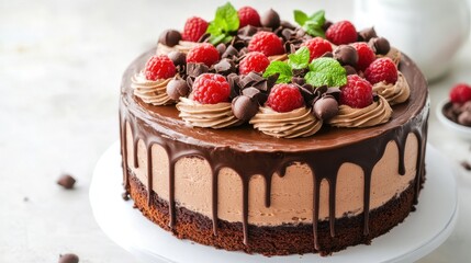 Elegant Chocolate Mousse Cake with Fruit Toppings