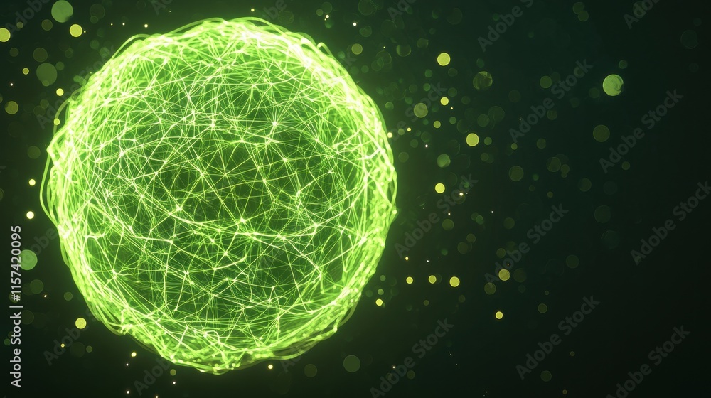Poster glowing green orbital motion with smooth camera movement and dynamic background