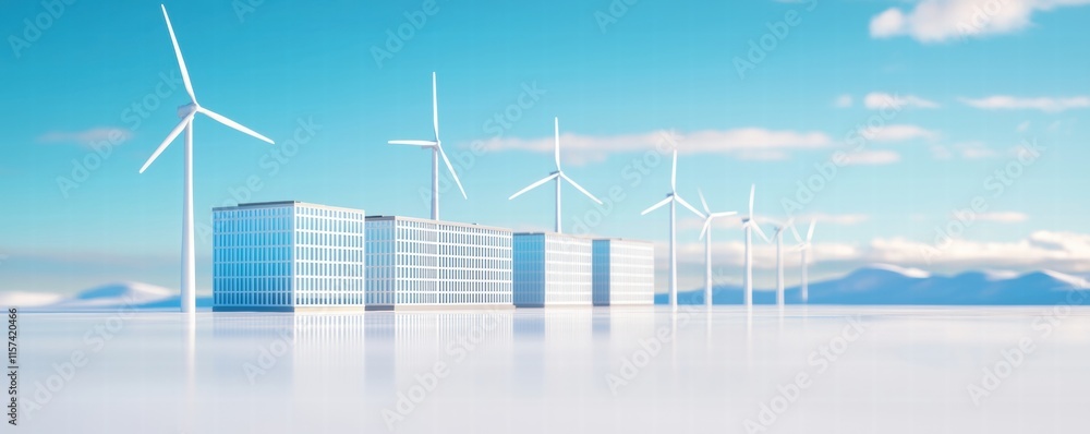 Aufkleber harmonious design of renewable technology in open space with wind turbines