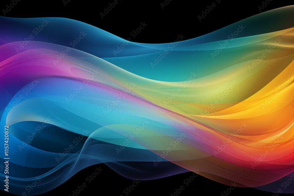 Poster vibrant and colorful wavy abstract background featuring textured layers of translucent fabric