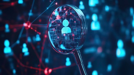 Business recruitment and networking concept with magnifying glass and user icons