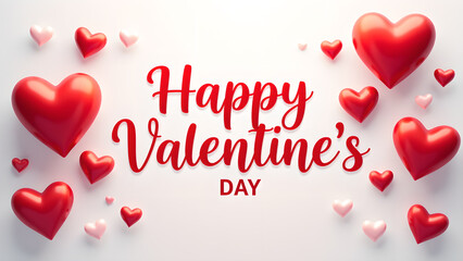 Happy Valentine's Day with red and pink hearts. Romantic and festive greeting card.