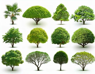 Trees collection set. Green plants with leaves, garden botanical 