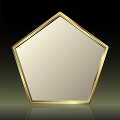 Golden Pentagon Frame on Black Glass Background