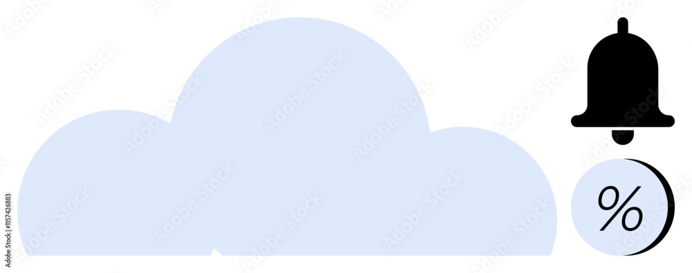 Poster large cloud icon with a notification bell and percentage circle indicating data usage or alerts. ide