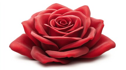 A single blooming red rose on a white background, showcasing its vibrant petals and delicate beauty in stunning contrast.