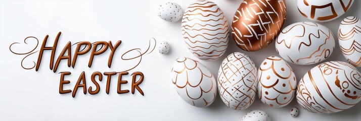A beautiful collection of intricately designed Easter eggs arranged thoughtfully to celebrate the joy and renewal of Easter with warm tones and elaborate patterns that delight the senses