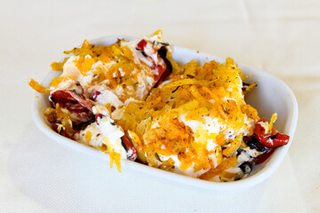 Traditional Turkish and Greek Meze with chili peppers. Turkish Appetizer Atom with yogurt. Turkish...
