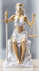 Seated Lady Justice Statue with Sword and Scales