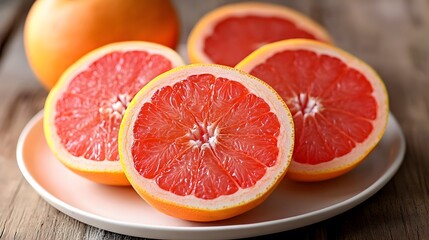 Slicing fresh grapefruit for healthy snacking kitchen table food photography natural light close-up wellness