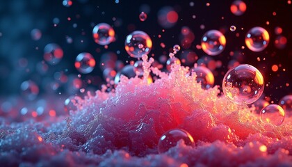 Bubbles and foam with red and blue neon light effects