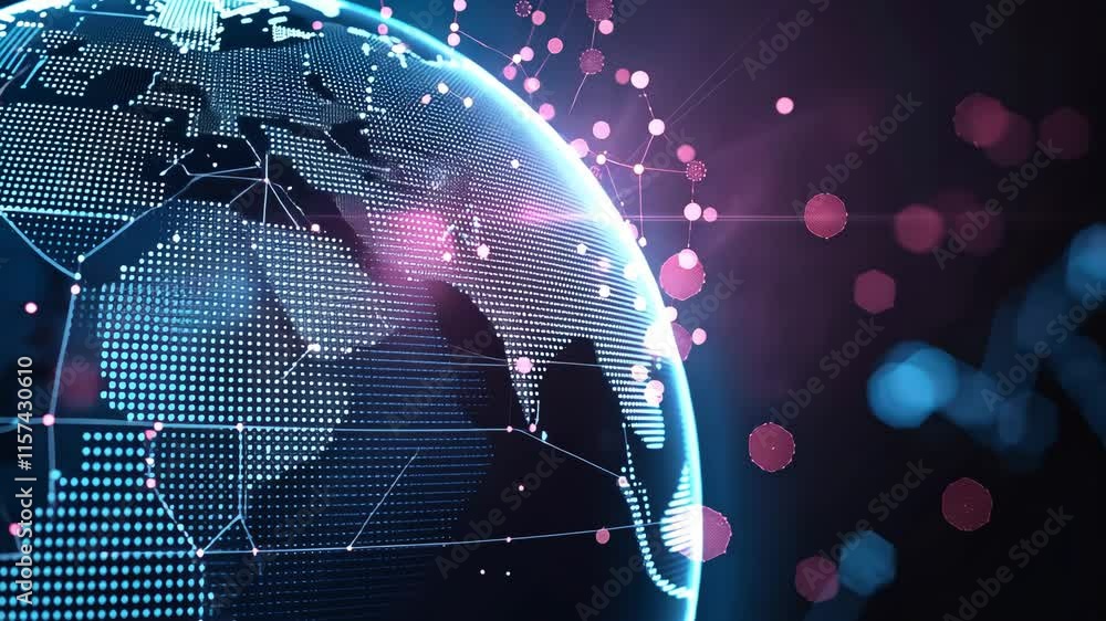 Poster global network connection visualization with digital dots and data nodes