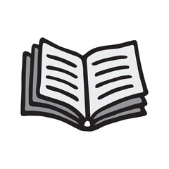 Doodle book icon handdrawn with ink pen. Knowledge and education symbol painted in grunge freehand style. PNG isolated on transparent background and vector illustration