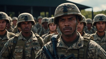 Fototapeta premium Group of soldiers, army in military uniform are training 