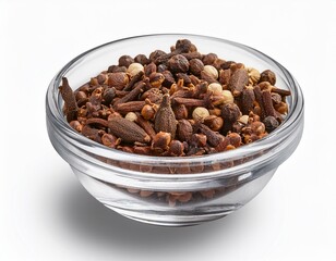 dry hawthorn berry in glass wares on a white background