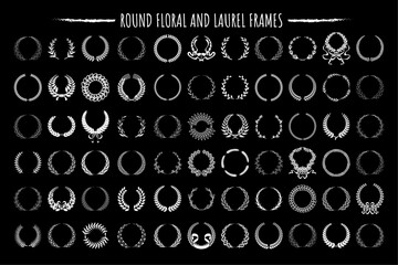Various round floral and laurel frames set,  collection of round floral and laurel frames, crafted for award logos, champion badges, and branding excellence