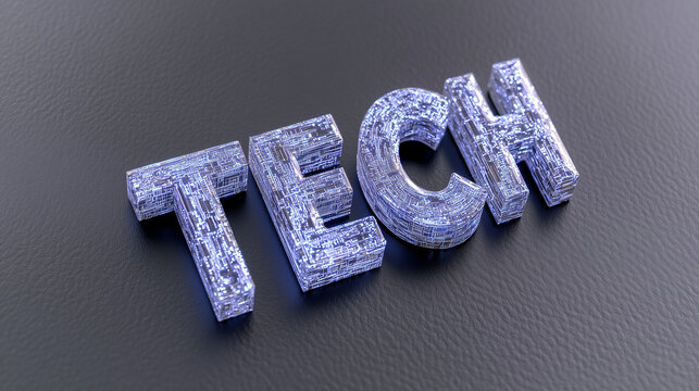 Three-Dimensional Render of "TECH" with Circuitry Pattern