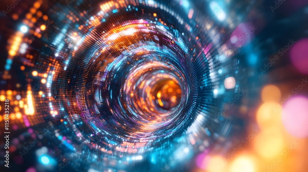 Poster dynamic light swirls create a virtual tunnel futuristic space digital art abstract atmosphere close-